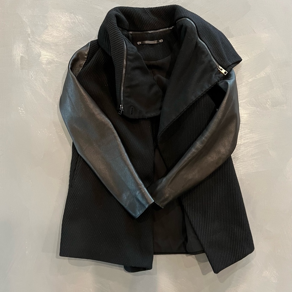 All Saints Leather Wool Sweater Jacket Size 0 XS